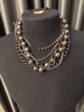 Multi-Chain Gunmetal and Bronze Statement Necklace